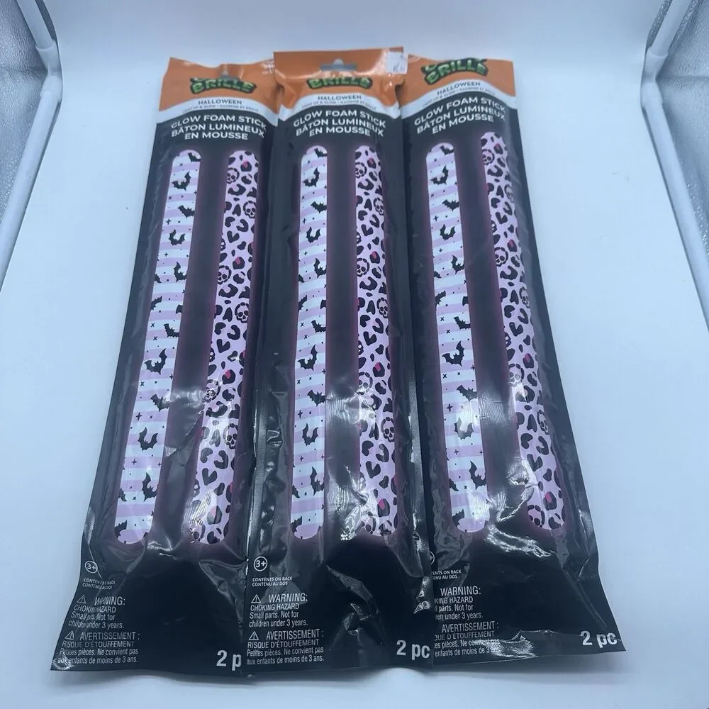 10 Pack Halloween Pink Bat Leopard Glow Foam Sticks Brite Luminous Baton Party